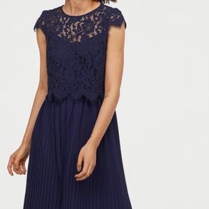 HM Pleated Navy Dress - Size 12